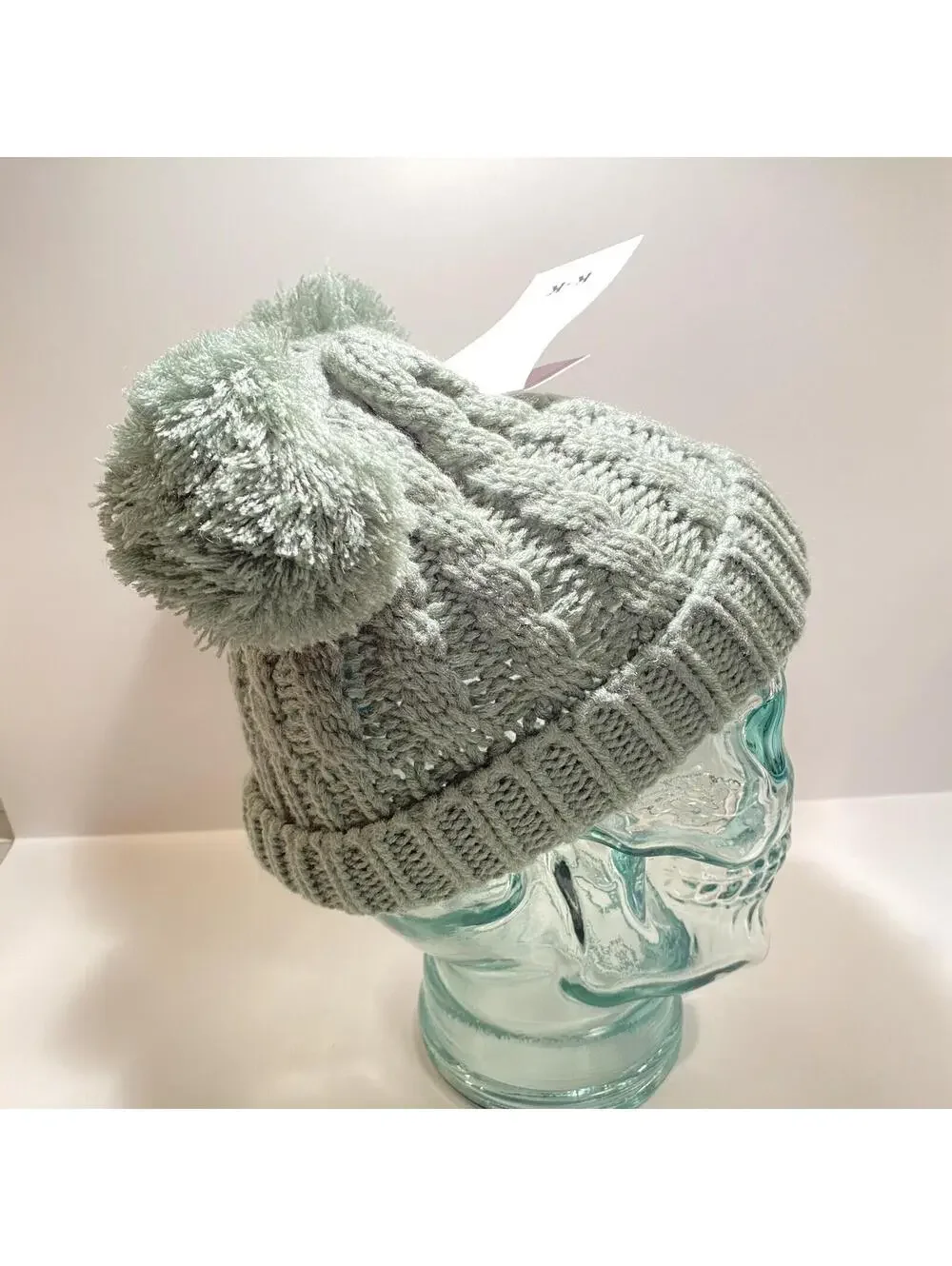 Kids Winter Hat Grey w Pom Pom Ears Cute Thick Warm Knitted Winter Beanie NEW